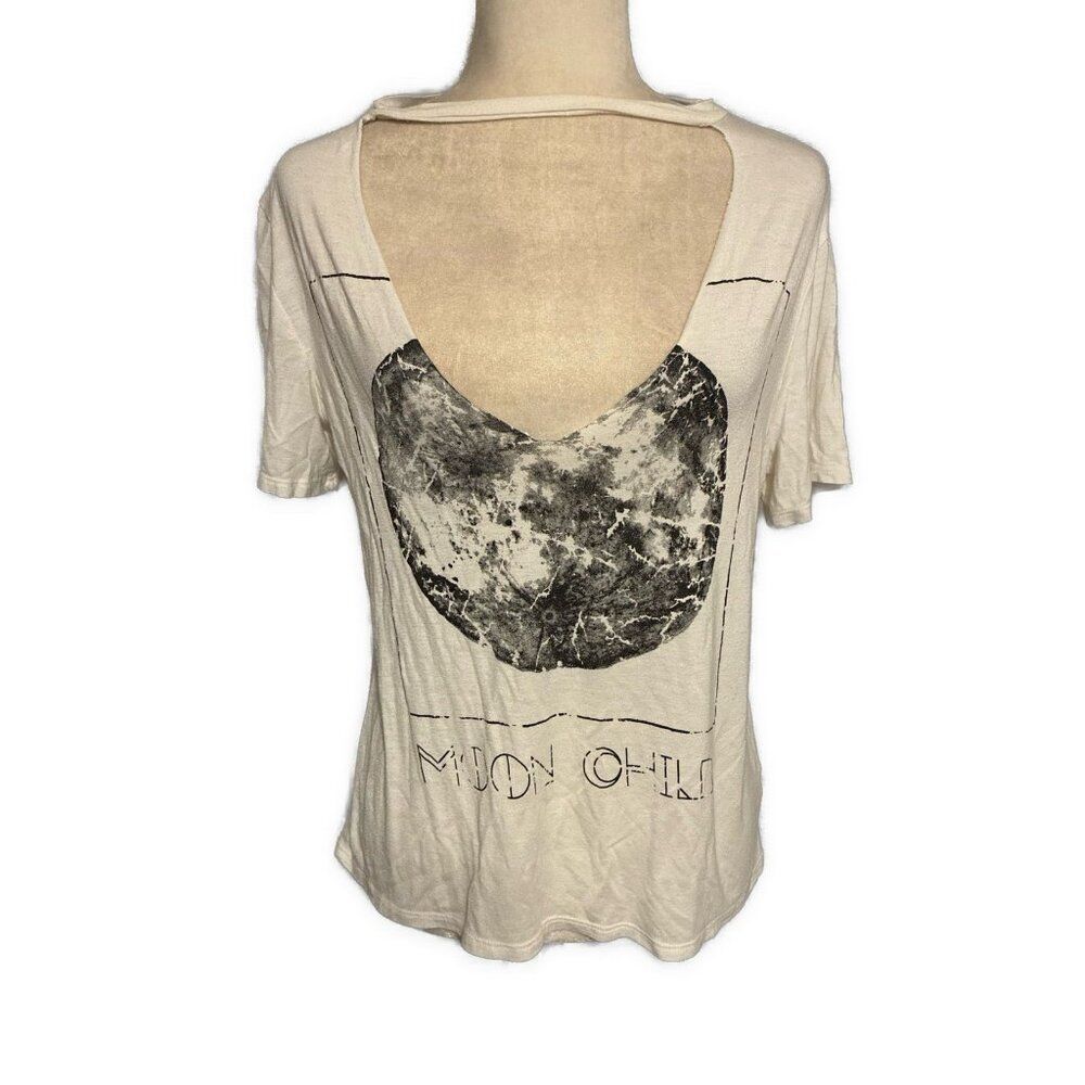sadie & sage moon child Moon Print white black Short Sleeve V Neck t shirt Boho